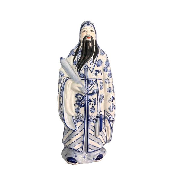 Vintage Chinese Large Blue White Porcelain Wiseman God (Fu-Xing) - Picture 1 of 7